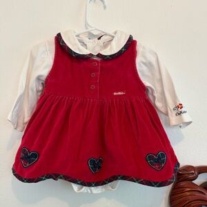 Vintage OshKosh B'gosh Red Baby Dress and Onesie Set with Heart Accents